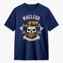 ScotsTee Shop Scottish MacLeod of Lewis Ancient Crest Tartan T-shirt Alba Skull Style