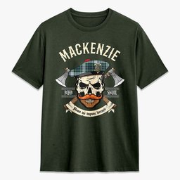 ScotsTee Shop Scottish MacKenzie Dress Ancient Crest Tartan T-shirt Alba Skull Style