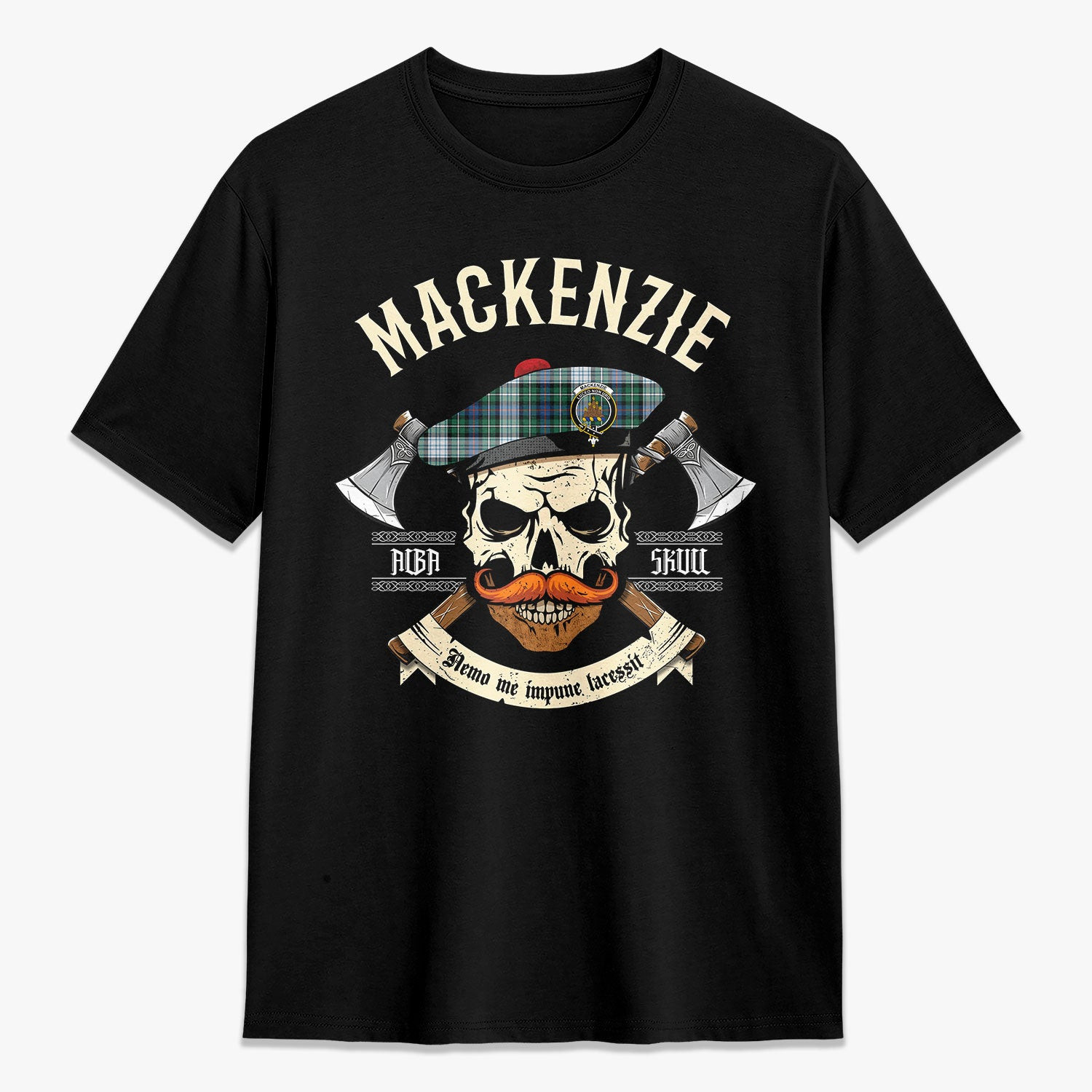 ScotsTee Shop Scottish MacKenzie Dress Ancient Crest Tartan T-shirt Alba Skull Style