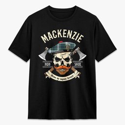 ScotsTee Shop Scottish MacKenzie Dress Ancient Crest Tartan T-shirt Alba Skull Style