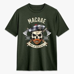 ScotsTee Shop Scottish MacRae Dress Modern Crest Tartan T-shirt Alba Skull Style