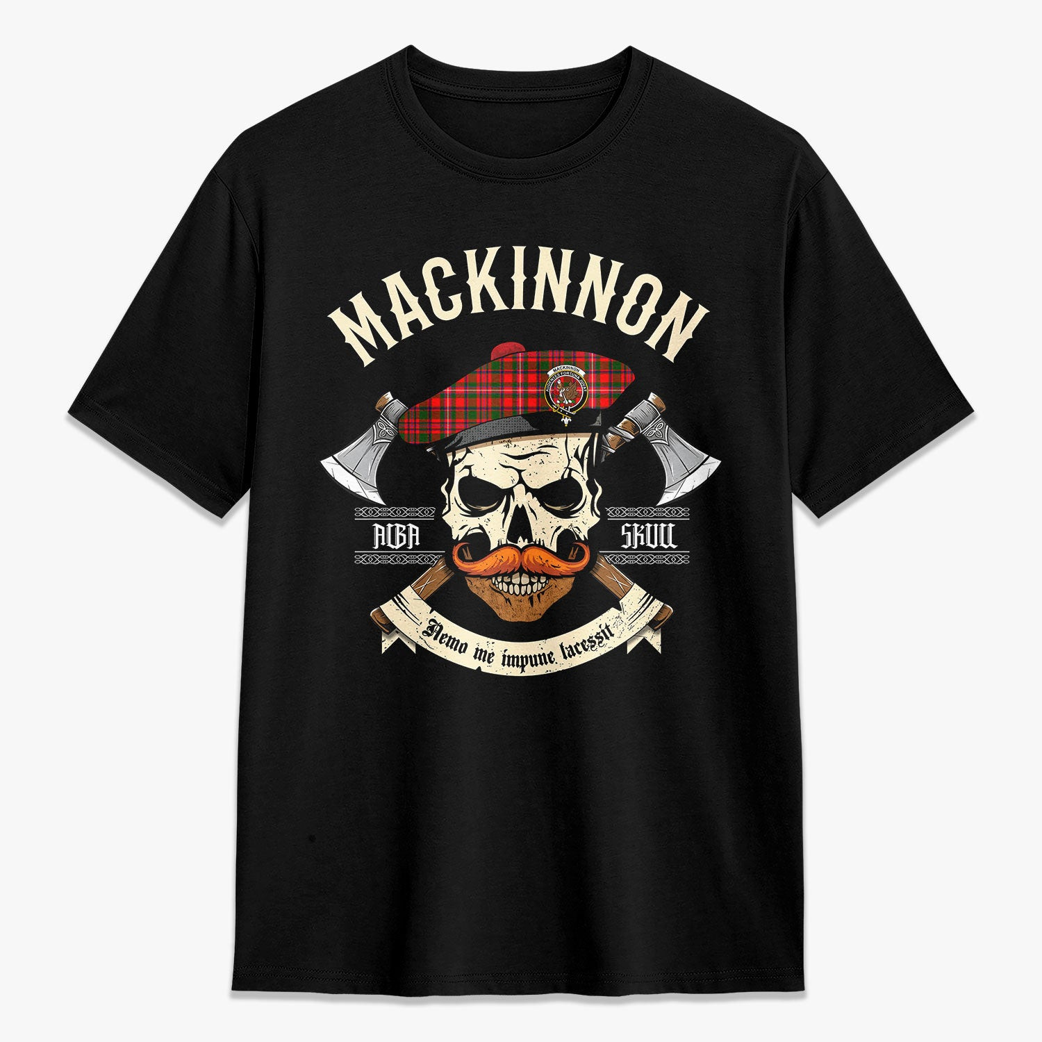 ScotsTee Shop Scottish MacKinnon Modern Crest Tartan T-shirt Alba Skull Style