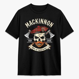 ScotsTee Shop Scottish MacKinnon Modern Crest Tartan T-shirt Alba Skull Style
