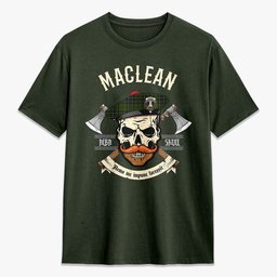 ScotsTee Shop Scottish MacLean Hunting Crest Tartan T-shirt Alba Skull Style