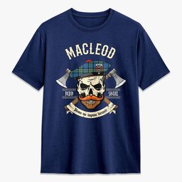 ScotsTee Shop Scottish MacLeod of Harris Ancient Crest Tartan T-shirt Alba Skull Style