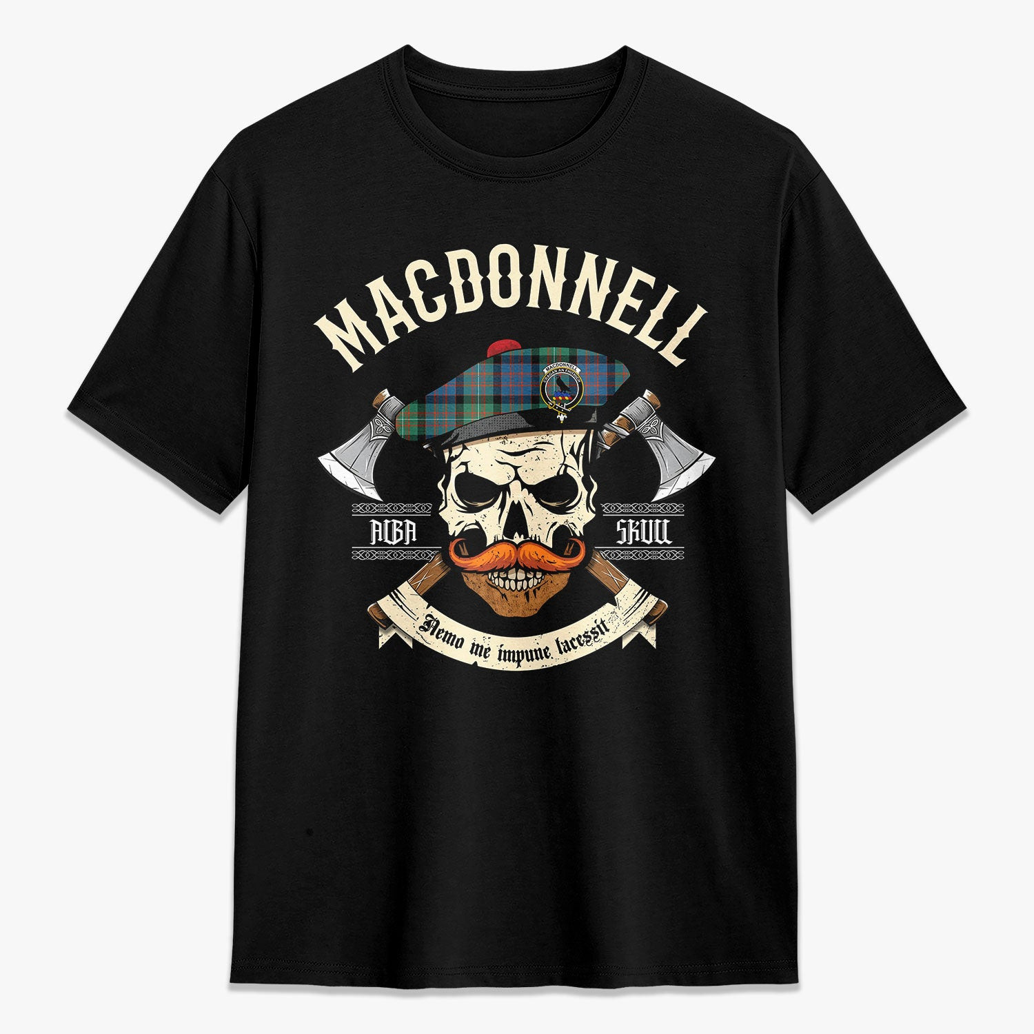 ScotsTee Shop Scottish MacDonnell of Glengarry Ancient Crest Tartan T-shirt Alba Skull Style
