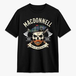 ScotsTee Shop Scottish MacDonnell of Glengarry Ancient Crest Tartan T-shirt Alba Skull Style