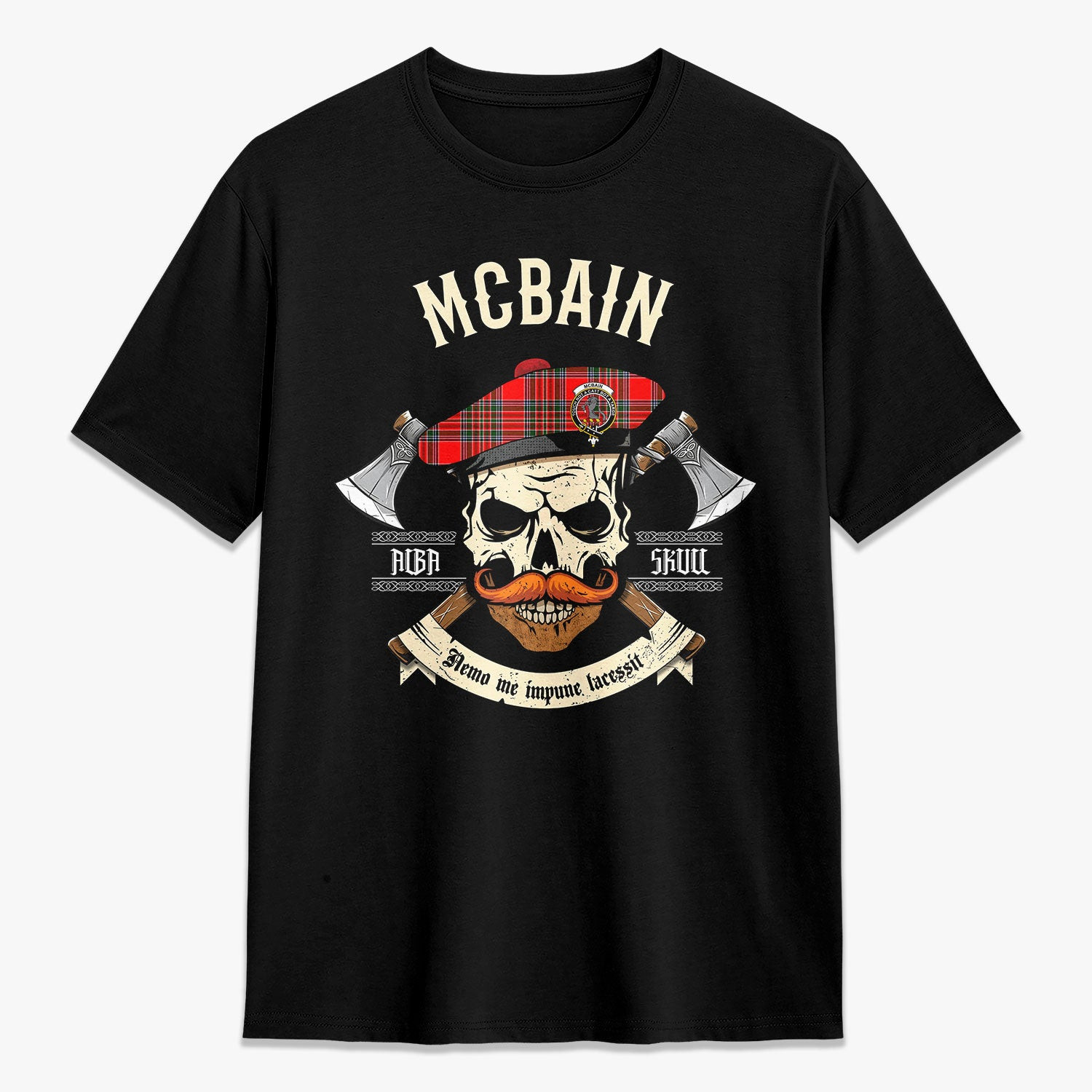 ScotsTee Shop Scottish McBain Crest Tartan T-shirt Alba Skull Style