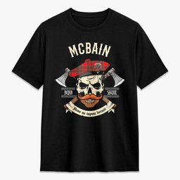 ScotsTee Shop Scottish McBain Crest Tartan T-shirt Alba Skull Style