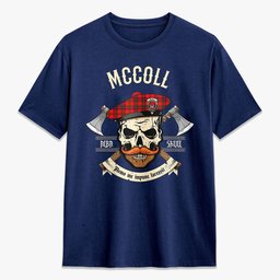 ScotsTee Shop Scottish McColl Crest Tartan T-shirt Alba Skull Style