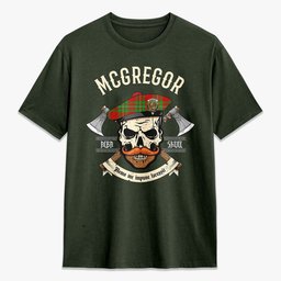 ScotsTee Shop Scottish McGregor Modern Crest Tartan T-shirt Alba Skull Style