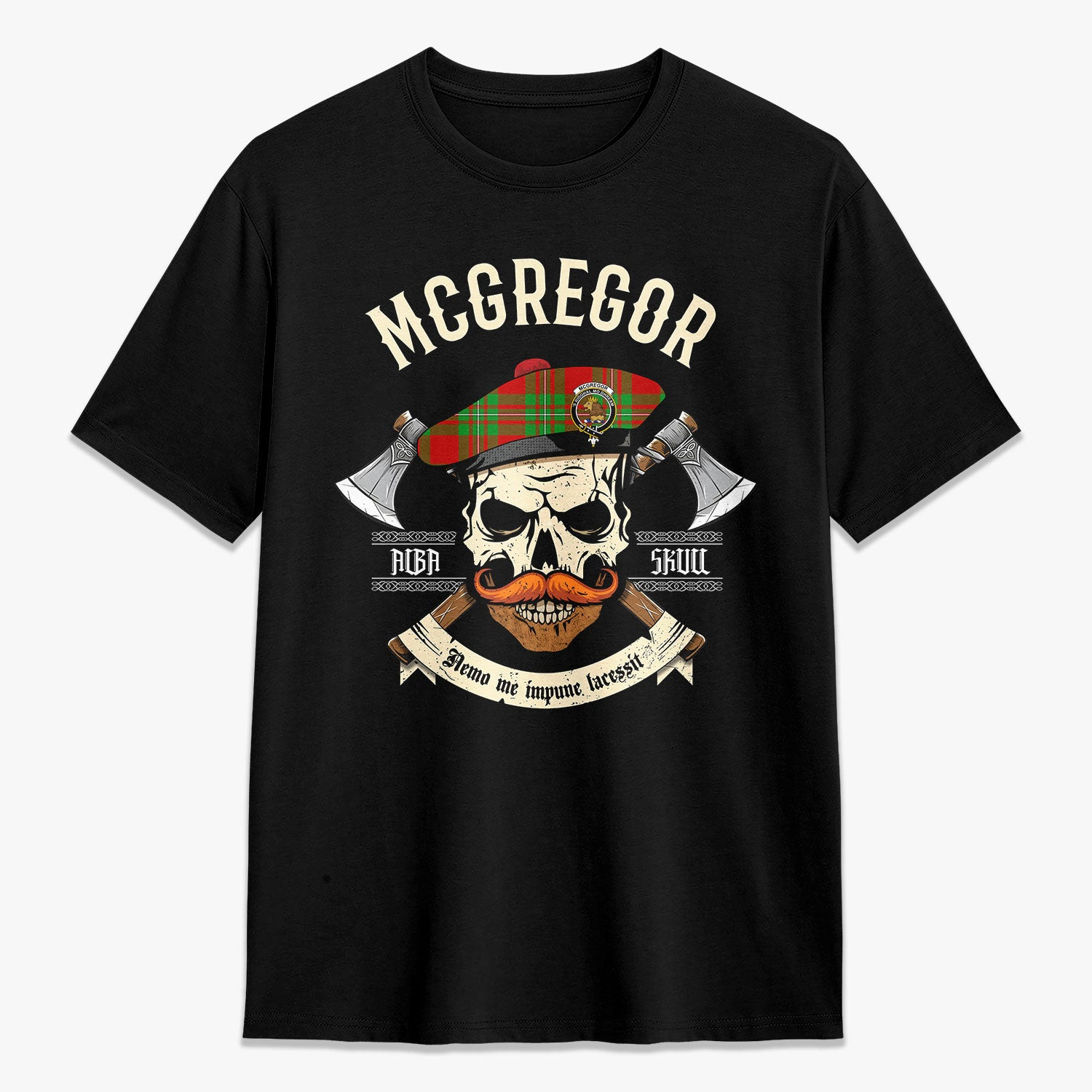 ScotsTee Shop Scottish McGregor Modern Crest Tartan T-shirt Alba Skull Style