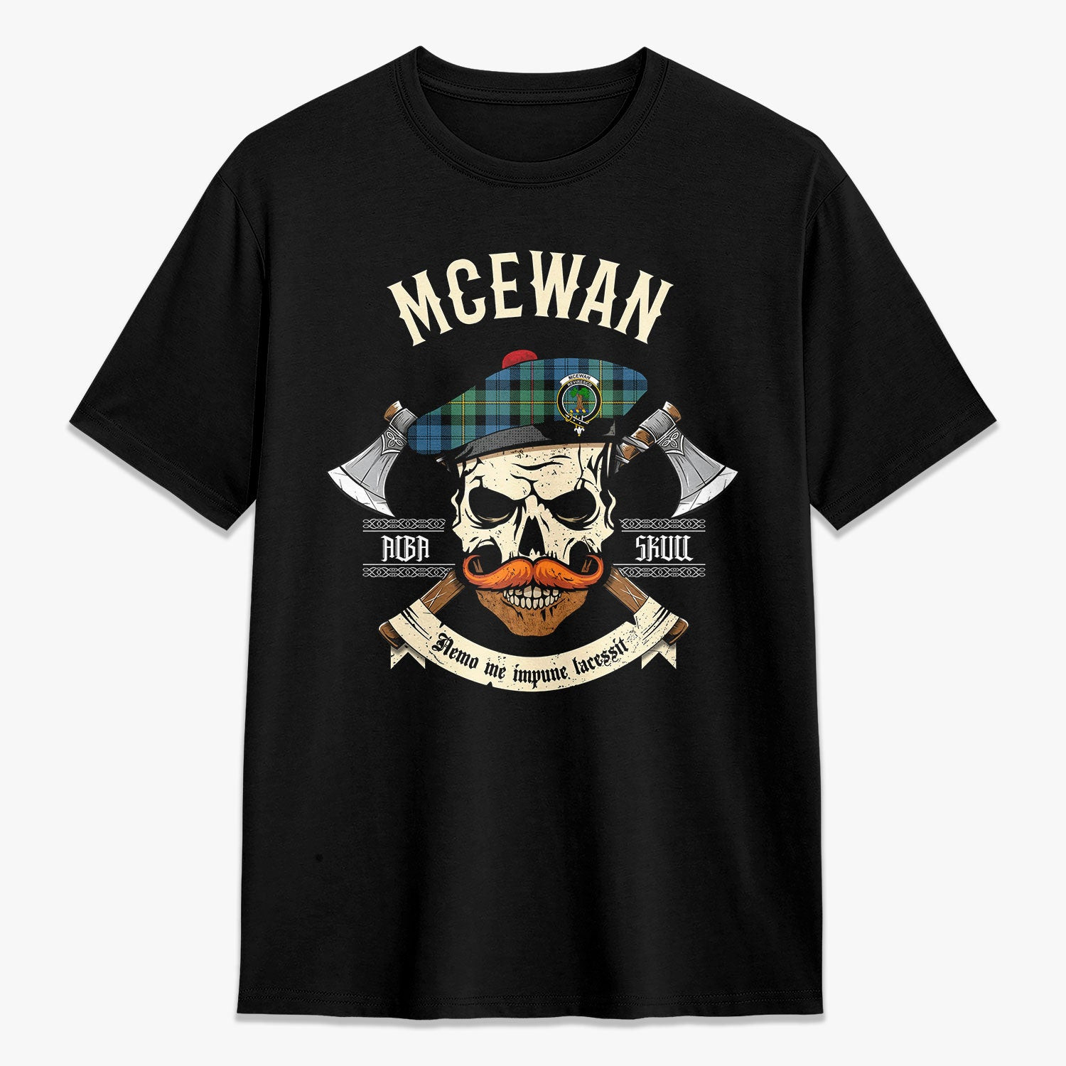 ScotsTee Shop Scottish McEwan Ancient Crest Tartan T-shirt Alba Skull Style