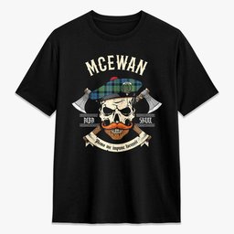 ScotsTee Shop Scottish McEwan Ancient Crest Tartan T-shirt Alba Skull Style