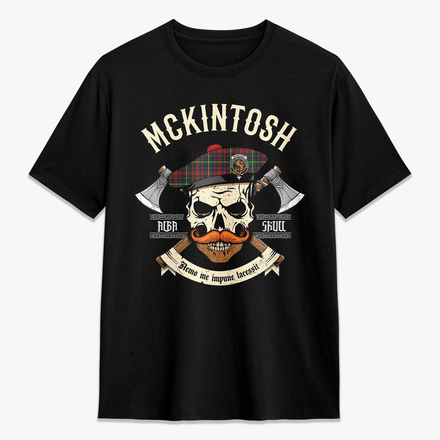 ScotsTee Shop Scottish McKintosh Hunting Modern Crest Tartan T-shirt Alba Skull Style