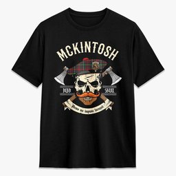 ScotsTee Shop Scottish McKintosh Hunting Modern Crest Tartan T-shirt Alba Skull Style