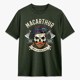 ScotsTee Shop Scottish MacArthur - Milton Crest Tartan T-shirt Alba Skull Style