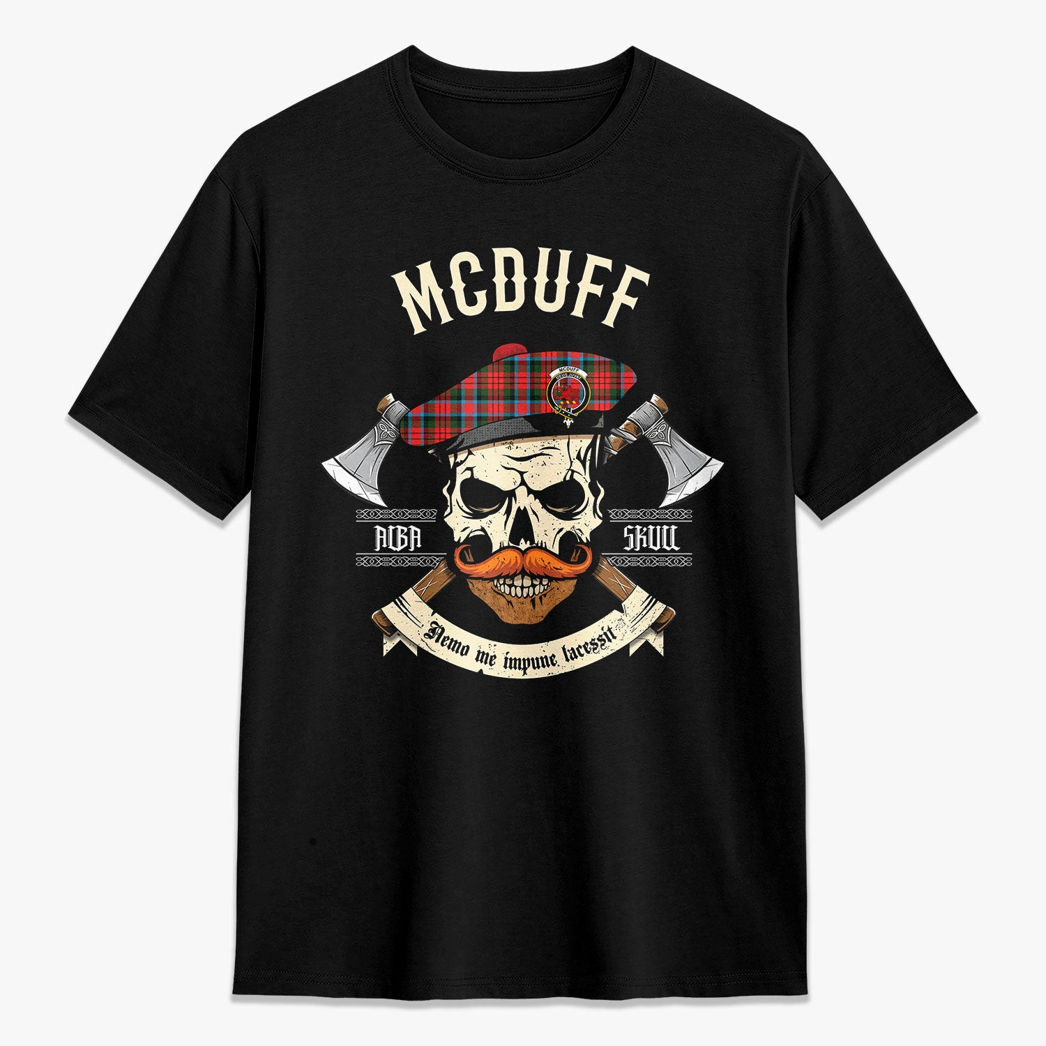 ScotsTee Shop Scottish McDuff Modern Crest Tartan T-shirt Alba Skull Style