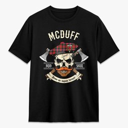 ScotsTee Shop Scottish McDuff Modern Crest Tartan T-shirt Alba Skull Style