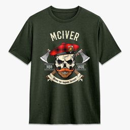 ScotsTee Shop Scottish McIver Modern Crest Tartan T-shirt Alba Skull Style