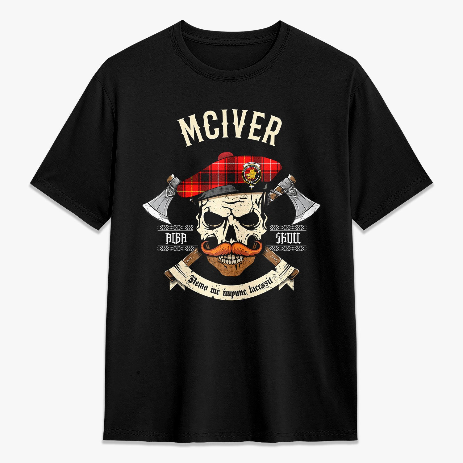 ScotsTee Shop Scottish McIver Modern Crest Tartan T-shirt Alba Skull Style
