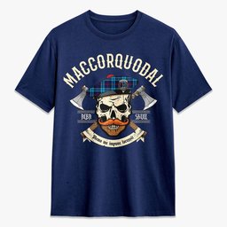 ScotsTee Shop Scottish MacCorquodale Crest Tartan T-shirt Alba Skull Style
