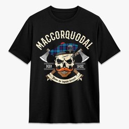 ScotsTee Shop Scottish MacCorquodale Crest Tartan T-shirt Alba Skull Style