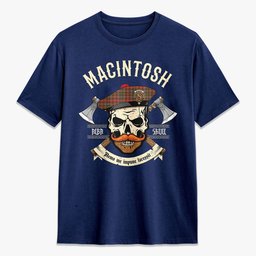 ScotsTee Shop Scottish MacIntosh Hunting Weathered Crest Tartan T-shirt Alba Skull Style