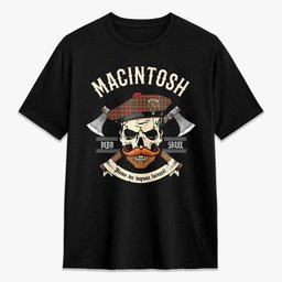 ScotsTee Shop Scottish MacIntosh Hunting Weathered Crest Tartan T-shirt Alba Skull Style