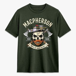 ScotsTee Shop Scottish MacPherson Dress Modern Crest Tartan T-shirt Alba Skull Style