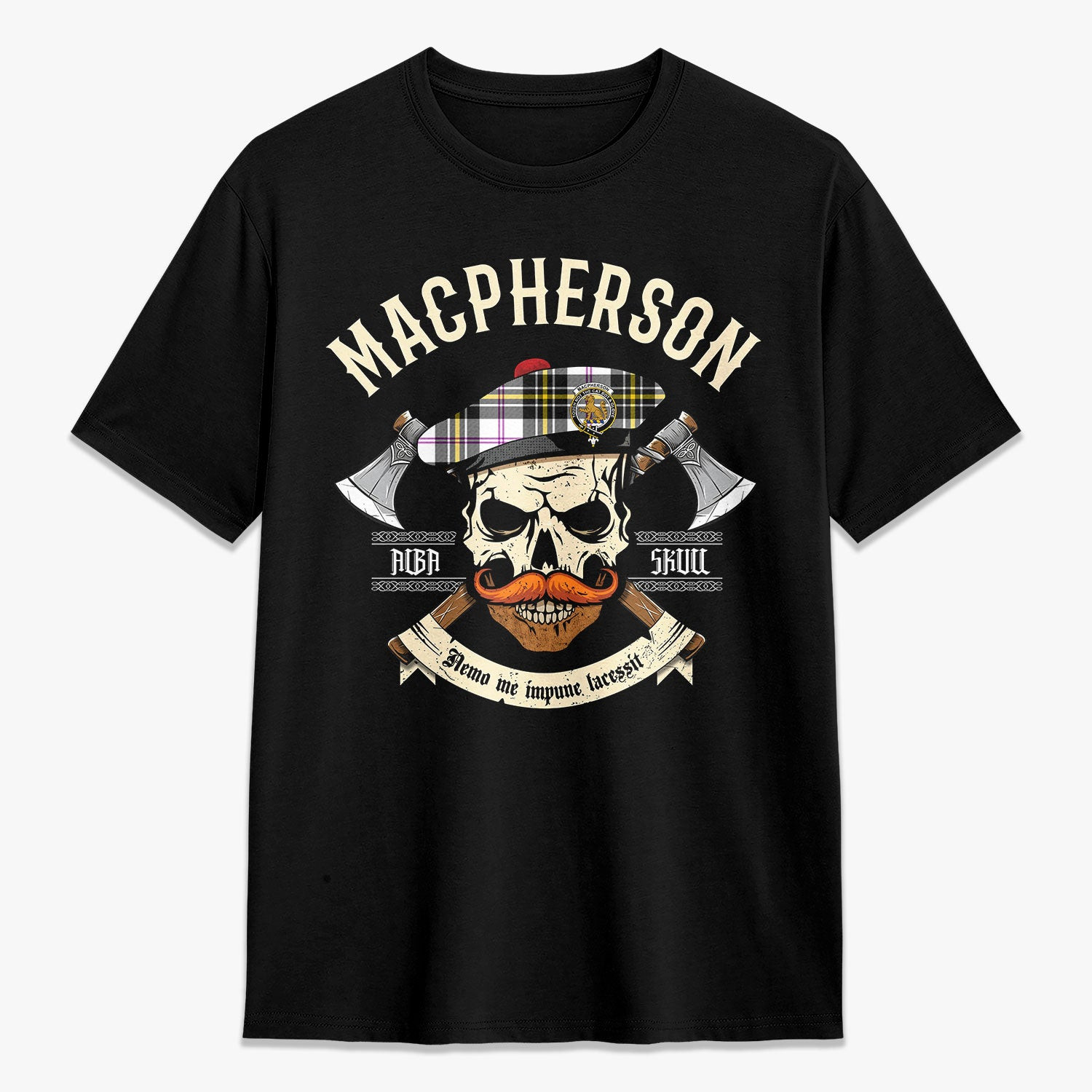 ScotsTee Shop Scottish MacPherson Dress Modern Crest Tartan T-shirt Alba Skull Style
