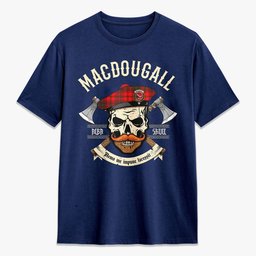 ScotsTee Shop Scottish MacDougall Modern Crest Tartan T-shirt Alba Skull Style