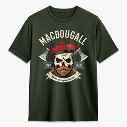 ScotsTee Shop Scottish MacDougall Modern Crest Tartan T-shirt Alba Skull Style