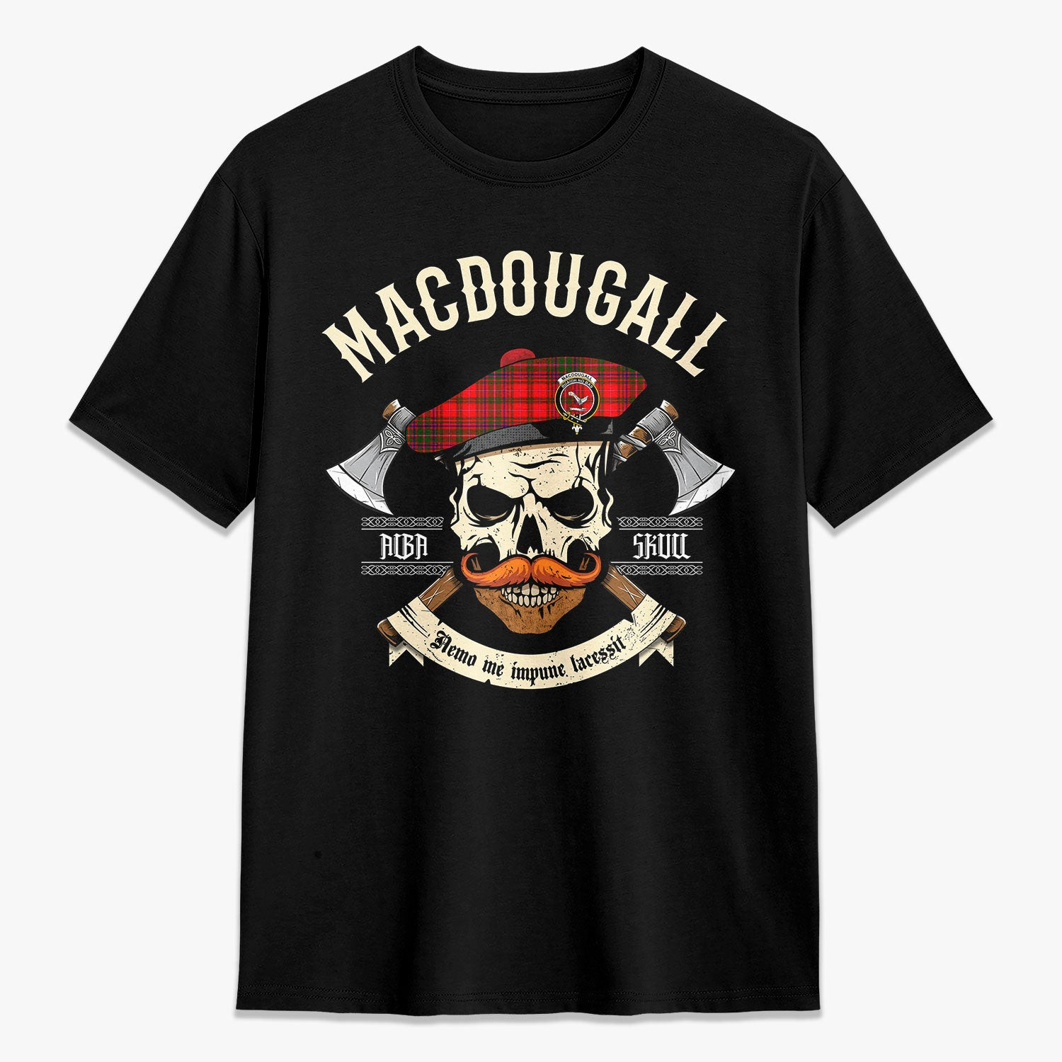 ScotsTee Shop Scottish MacDougall Modern Crest Tartan T-shirt Alba Skull Style