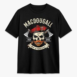 ScotsTee Shop Scottish MacDougall Modern Crest Tartan T-shirt Alba Skull Style