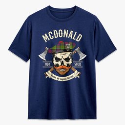 ScotsTee Shop Scottish McDonald (Clan Ranald) Crest Tartan T-shirt Alba Skull Style