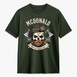 ScotsTee Shop Scottish McDonald (Clan Ranald) Crest Tartan T-shirt Alba Skull Style