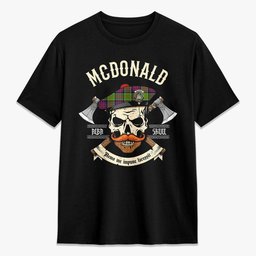ScotsTee Shop Scottish McDonald (Clan Ranald) Crest Tartan T-shirt Alba Skull Style