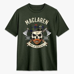 ScotsTee Shop Scottish MacLaren Modern Crest Tartan T-shirt Alba Skull Style