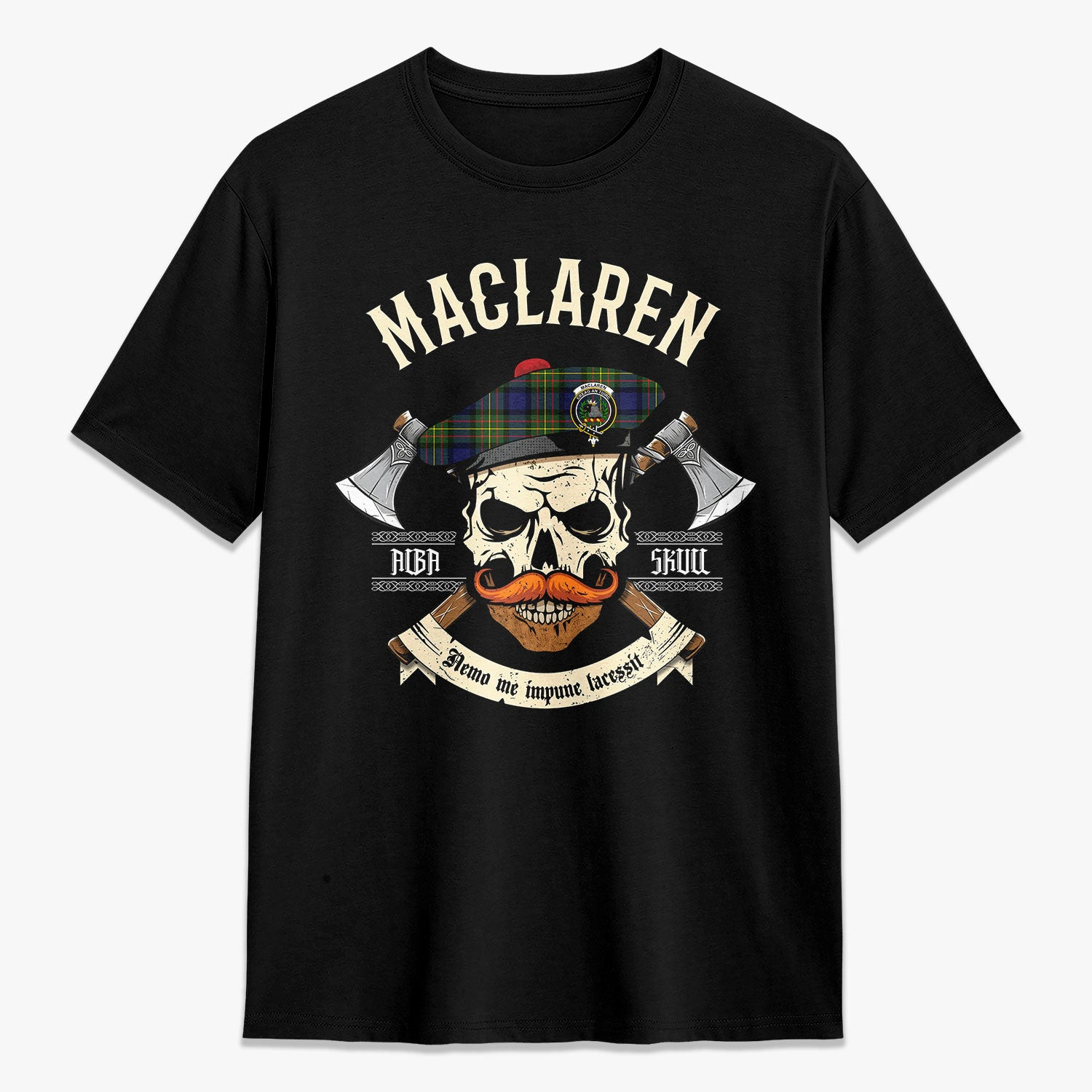 ScotsTee Shop Scottish MacLaren Modern Crest Tartan T-shirt Alba Skull Style