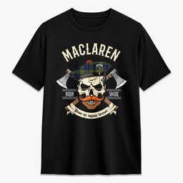 ScotsTee Shop Scottish MacLaren Modern Crest Tartan T-shirt Alba Skull Style