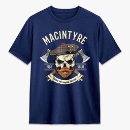 ScotsTee Shop Scottish MacIntyre Hunting Weathered Crest Tartan T-shirt Alba Skull Style