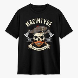 ScotsTee Shop Scottish MacIntyre Hunting Weathered Crest Tartan T-shirt Alba Skull Style
