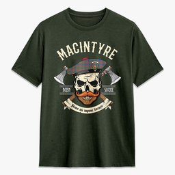 ScotsTee Shop Scottish MacIntyre Ancient Crest Tartan T-shirt Alba Skull Style