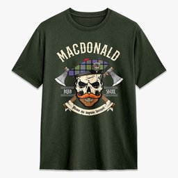 ScotsTee Shop Scottish MacDonald Ancient Crest Tartan T-shirt Alba Skull Style