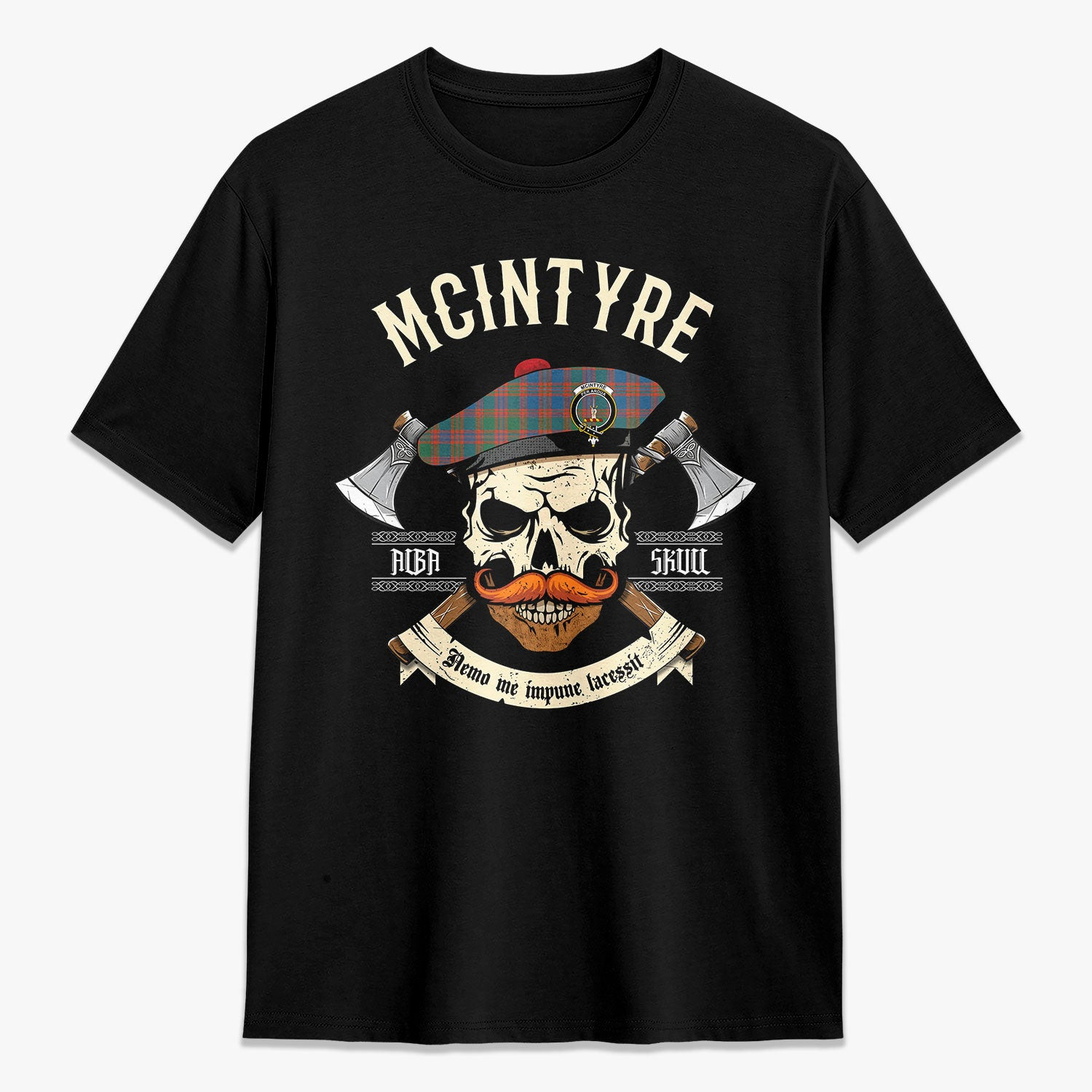 ScotsTee Shop Scottish McIntyre Ancient Crest Tartan T-shirt Alba Skull Style