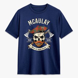 ScotsTee Shop Scottish McAulay Ancient Crest Tartan T-shirt Alba Skull Style