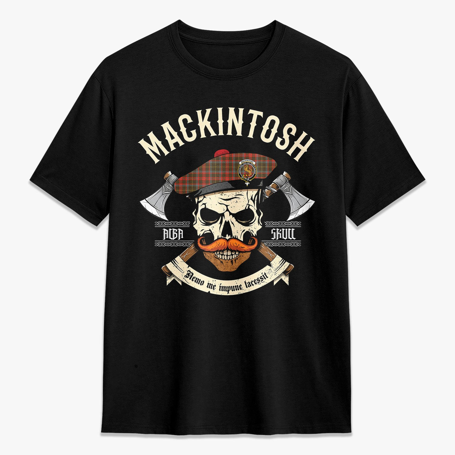 ScotsTee Shop Scottish MacKintosh Hunting Weathered Crest Tartan T-shirt Alba Skull Style