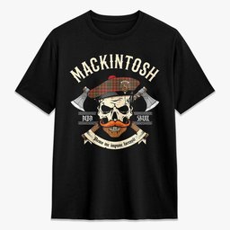 ScotsTee Shop Scottish MacKintosh Hunting Weathered Crest Tartan T-shirt Alba Skull Style