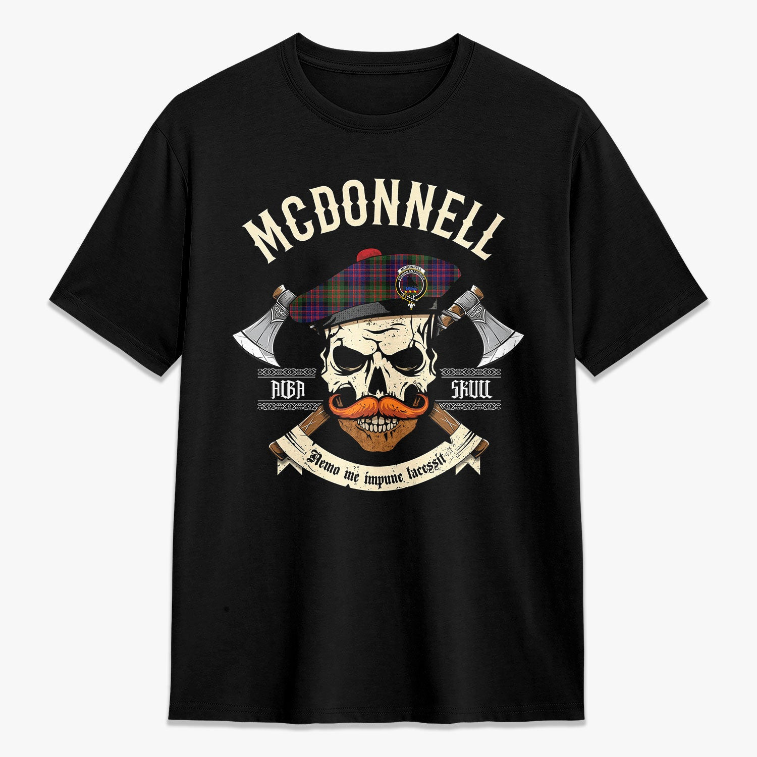 ScotsTee Shop Scottish McDonnell of Glengarry Modern Crest Tartan T-shirt Alba Skull Style